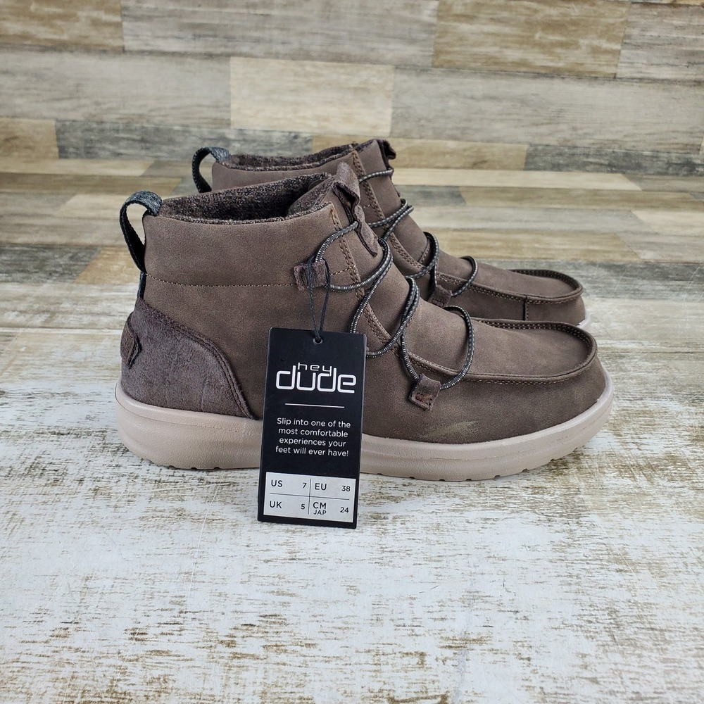 Hey Dude Eloise Womens Ankle Boots Size 7 Coffee Leather Slip-On Comfort Round T